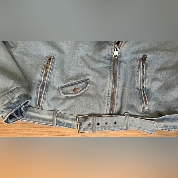 Levis Jacket Women's XL Blue Cropped Denim Moto - Picture 6 of 11